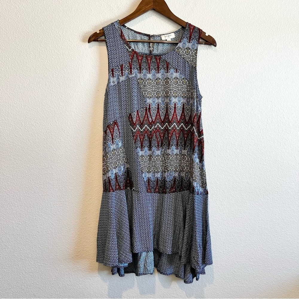 Umgee Whimsigoth Boho Hi Low Tunic Dress Blue Festival Prairie Small
